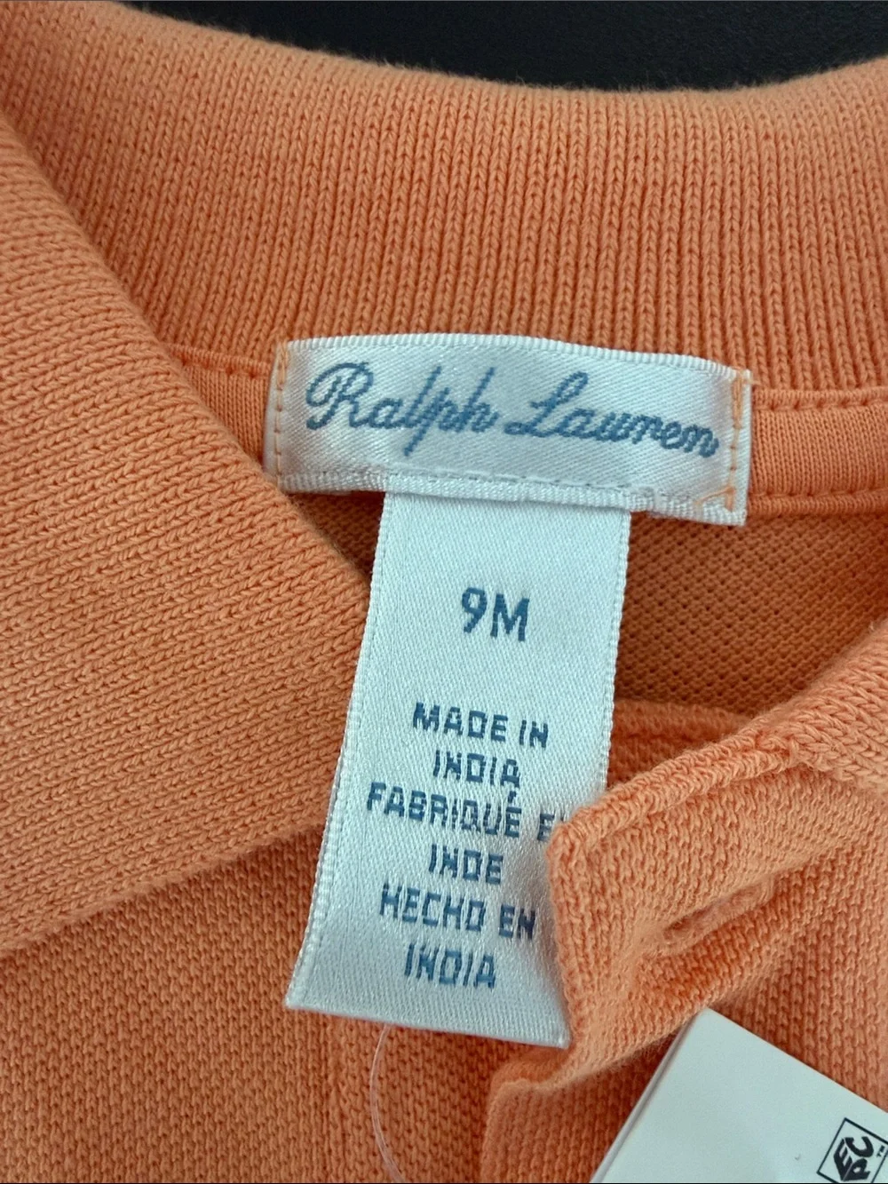 Ralph Lauren Orange Polo Romper with Blue Pony Embroidery 9 month NWT